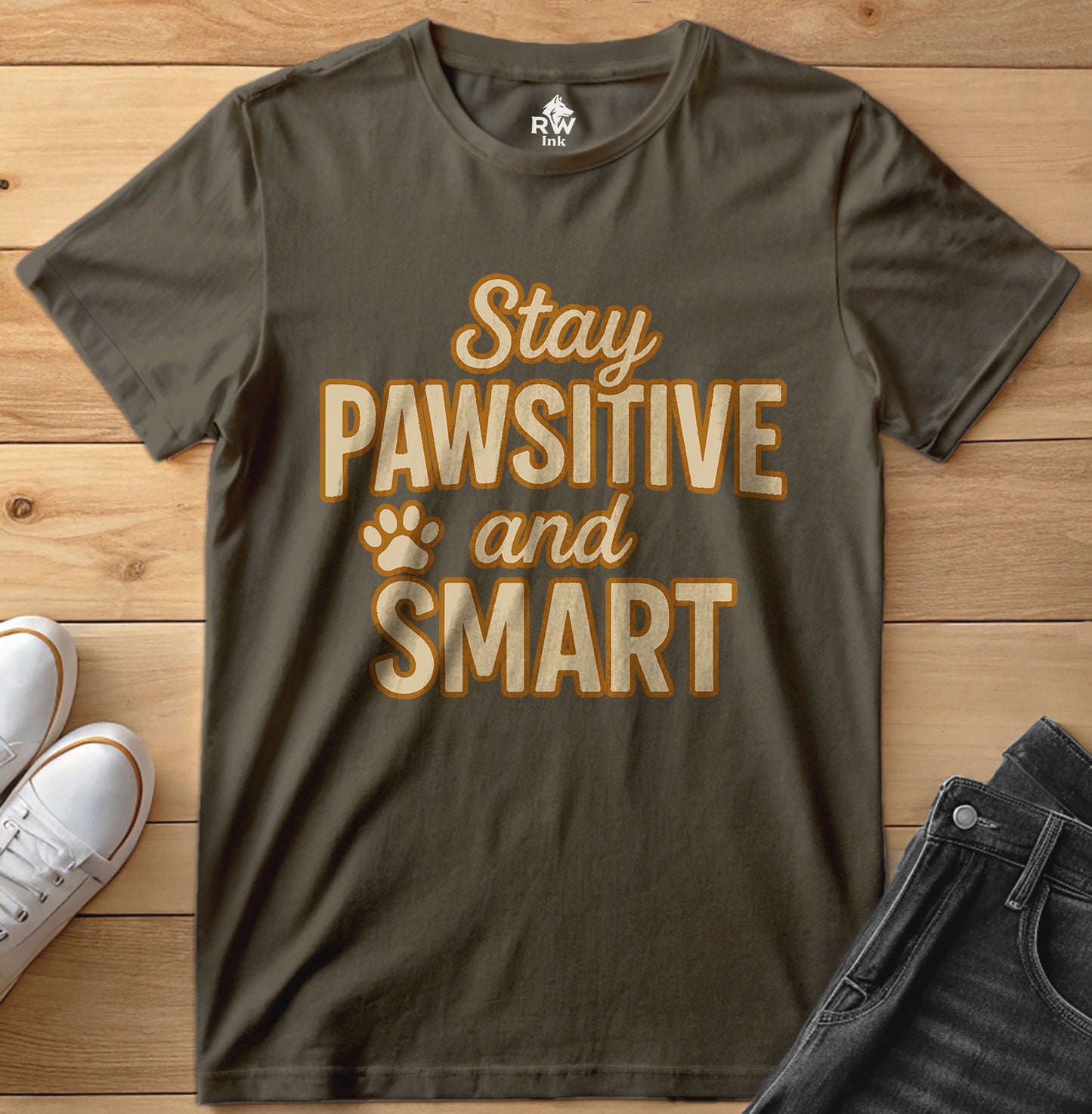 Stay Pawsitive & Smart – Funny Dog Lover Motivational T-Shirt | Bella+Canvas 3001 Unisex Tee