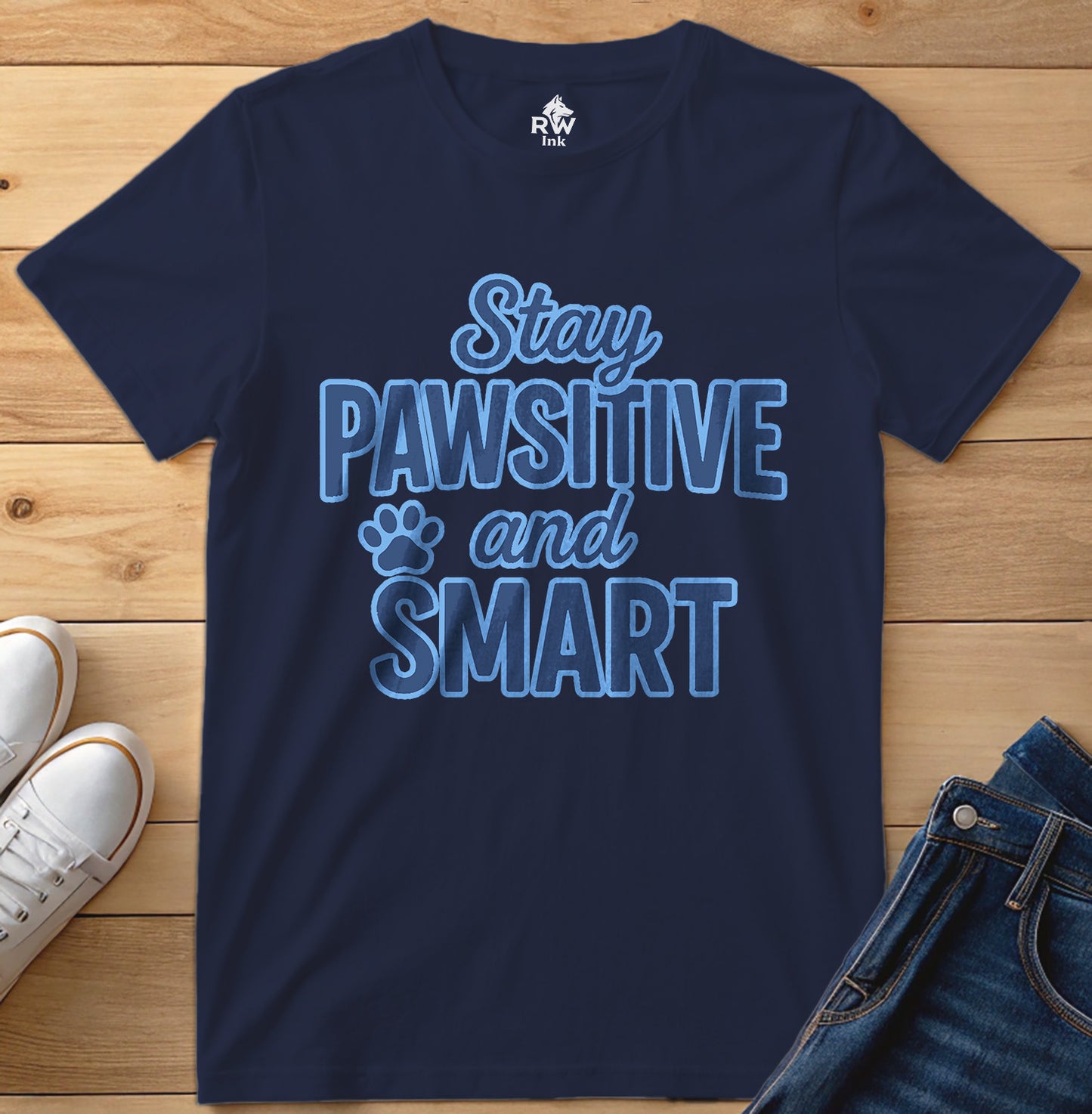Stay Pawsitive & Smart – Funny Dog Lover Motivational T-Shirt | Bella+Canvas 3001 Unisex Tee