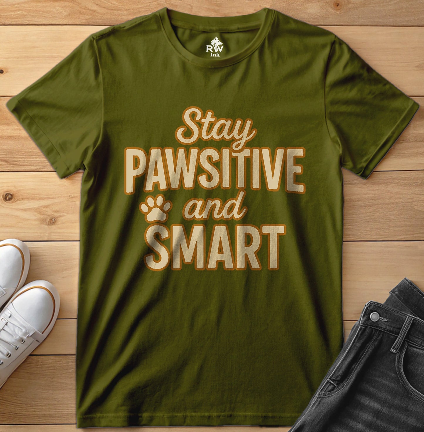 Stay Pawsitive & Smart – Funny Dog Lover Motivational T-Shirt | Bella+Canvas 3001 Unisex Tee