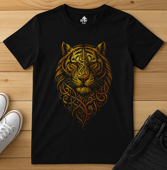 Majestic Tiger – Tribal Calligraphy Tee | Bella+Canvas 3001 Unisex T-Shirt