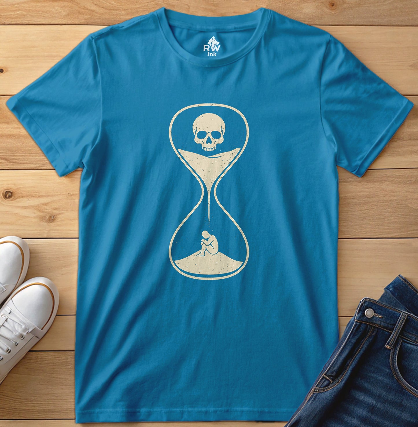 Memento Mori Hourglass – Minimalist Skull & Sand Timer Tee | Bella+Canvas 3001 Unisex T-Shirt