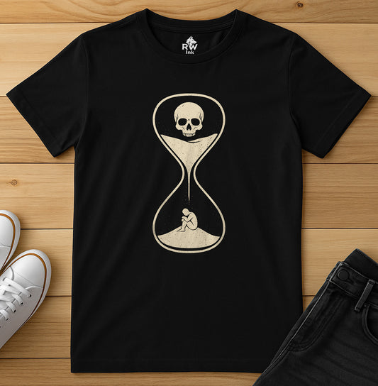 Memento Mori Hourglass – Minimalist Skull & Sand Timer Tee | Bella+Canvas 3001 Unisex T-Shirt