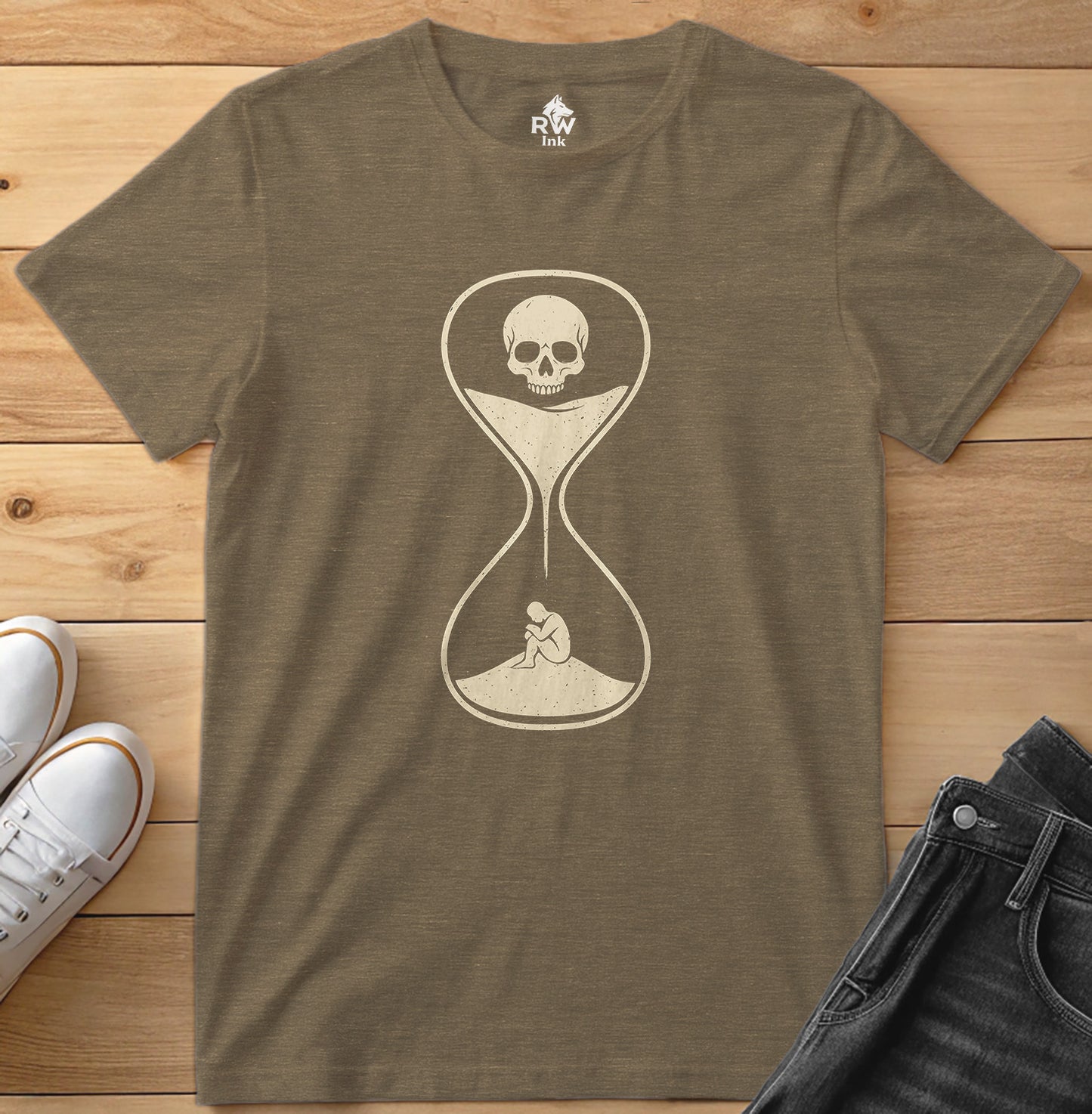 Memento Mori Hourglass – Minimalist Skull & Sand Timer Tee | Bella+Canvas 3001 Unisex T-Shirt