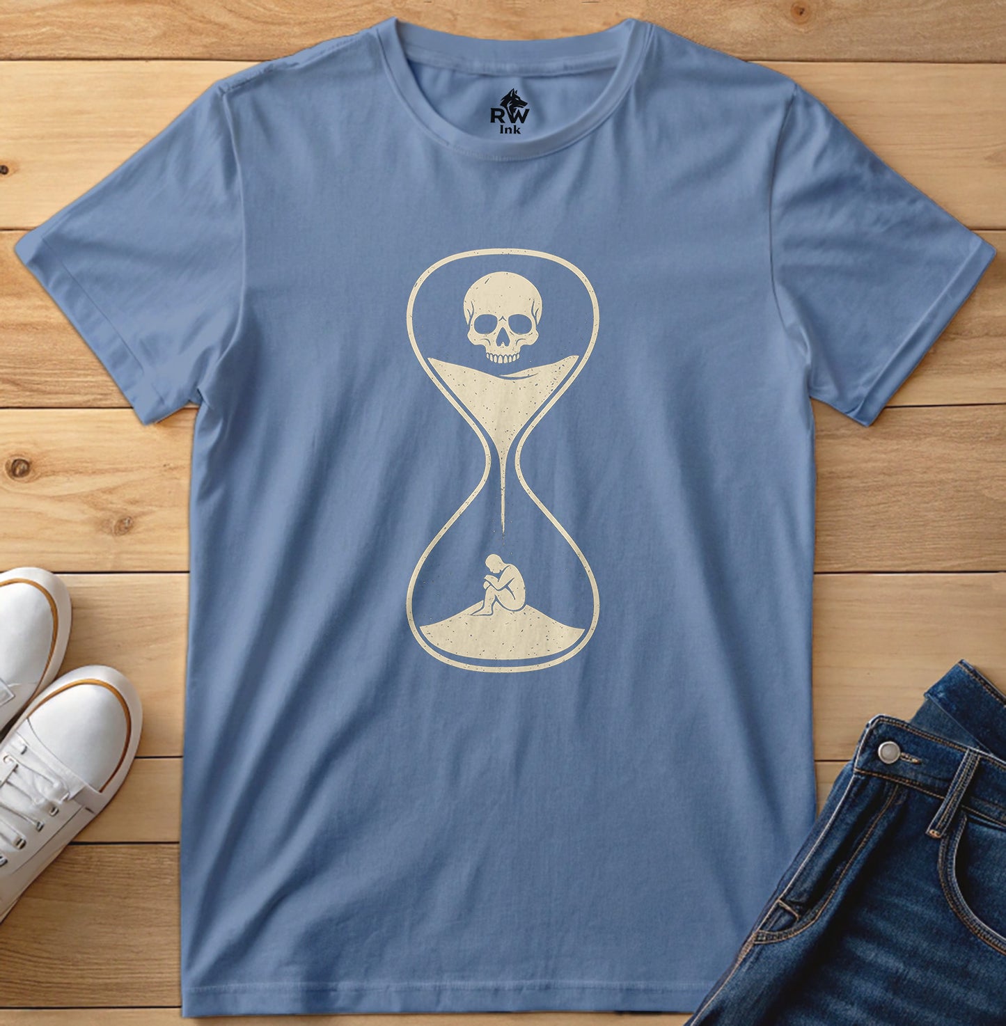 Memento Mori Hourglass – Minimalist Skull & Sand Timer Tee | Bella+Canvas 3001 Unisex T-Shirt