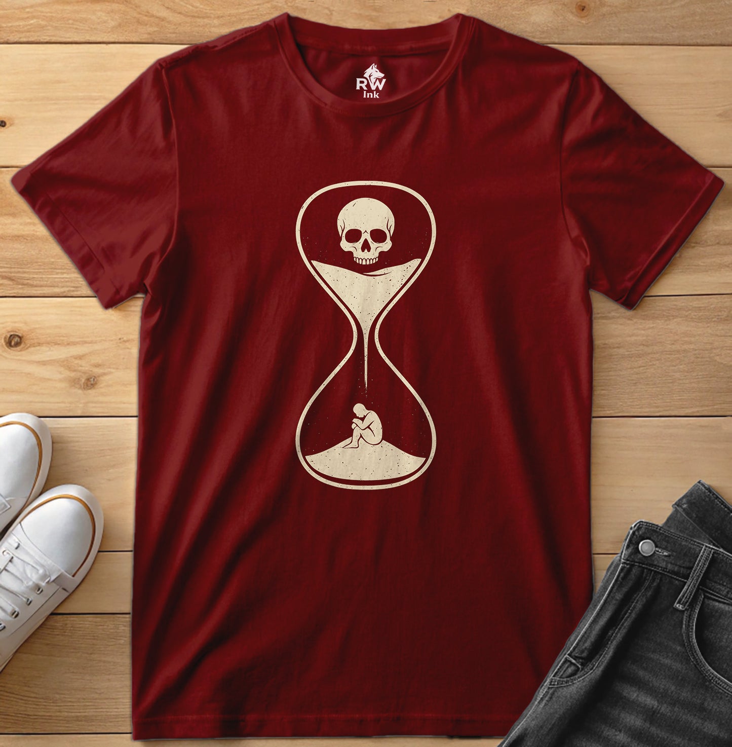 Memento Mori Hourglass – Minimalist Skull & Sand Timer Tee | Bella+Canvas 3001 Unisex T-Shirt