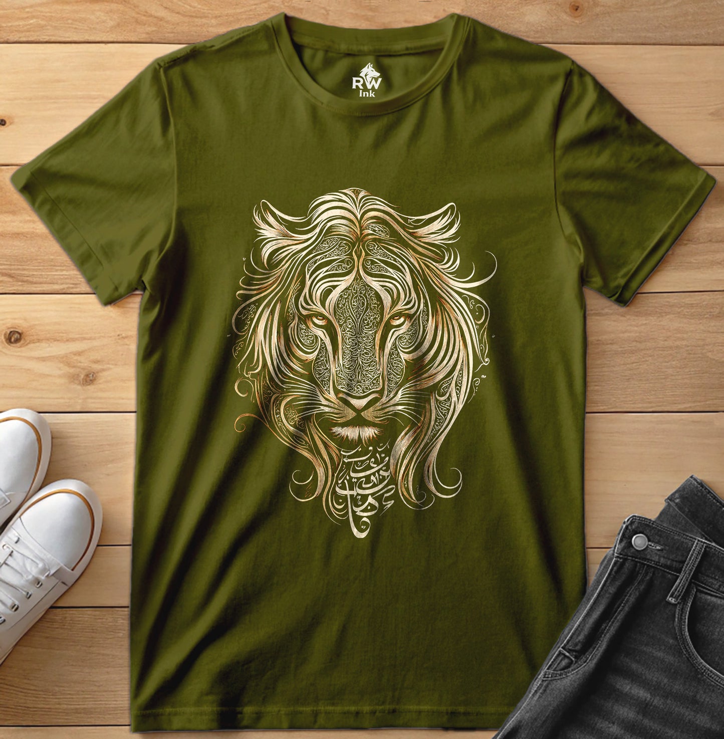 Majestic Lion – Tribal Calligraphy Tee | Bella+Canvas 3001 Unisex T-Shirt
