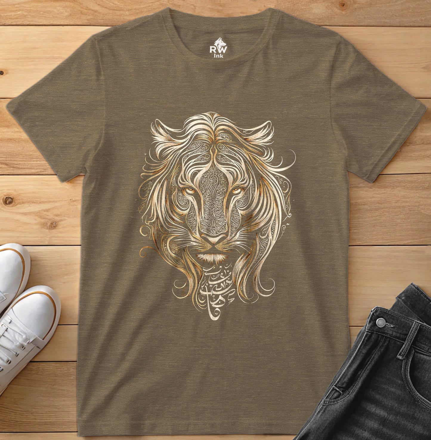 Majestic Lion – Tribal Calligraphy Tee | Bella+Canvas 3001 Unisex T-Shirt