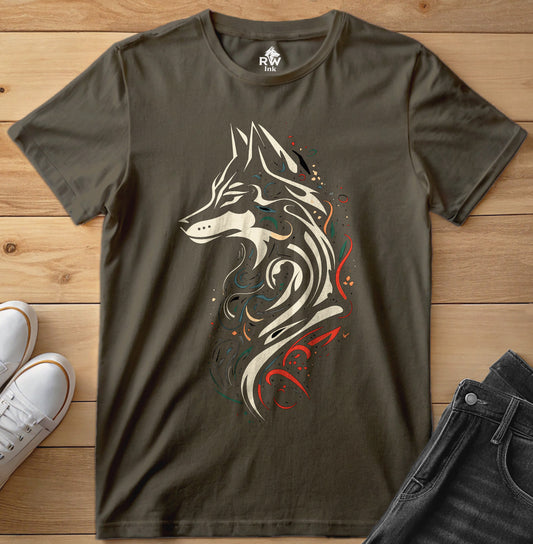 Tribal Wolf – Calligraphy-Inspired Tee | Bella+Canvas 3001 Unisex T-Shirt