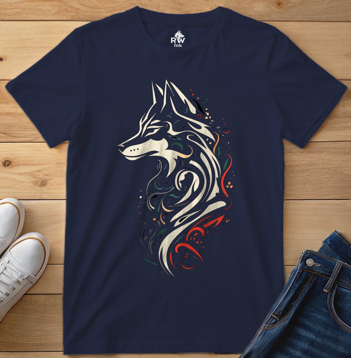 Tribal Wolf – Calligraphy-Inspired Tee | Bella+Canvas 3001 Unisex T-Shirt