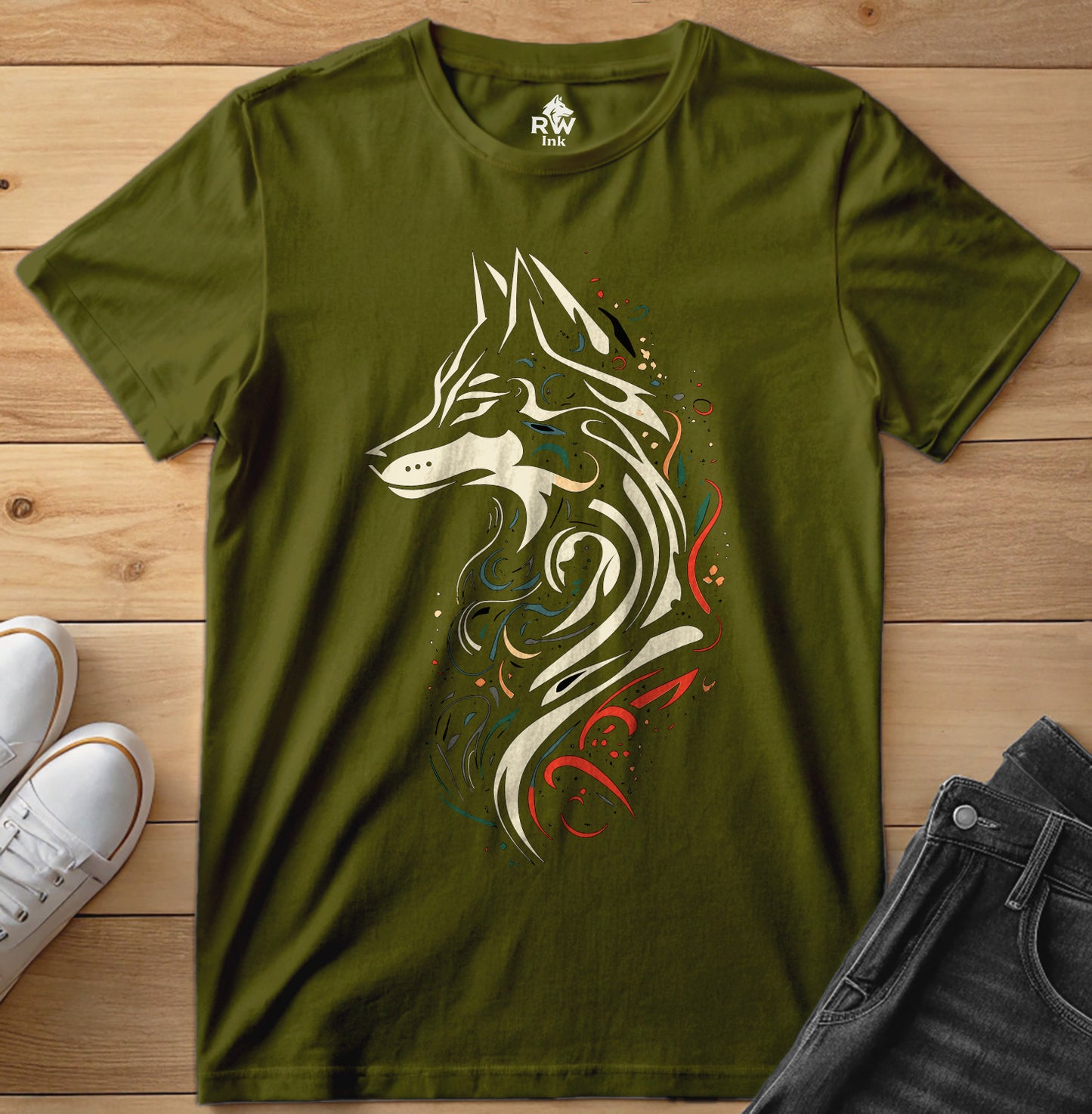 Tribal Wolf – Calligraphy-Inspired Tee | Bella+Canvas 3001 Unisex T-Shirt