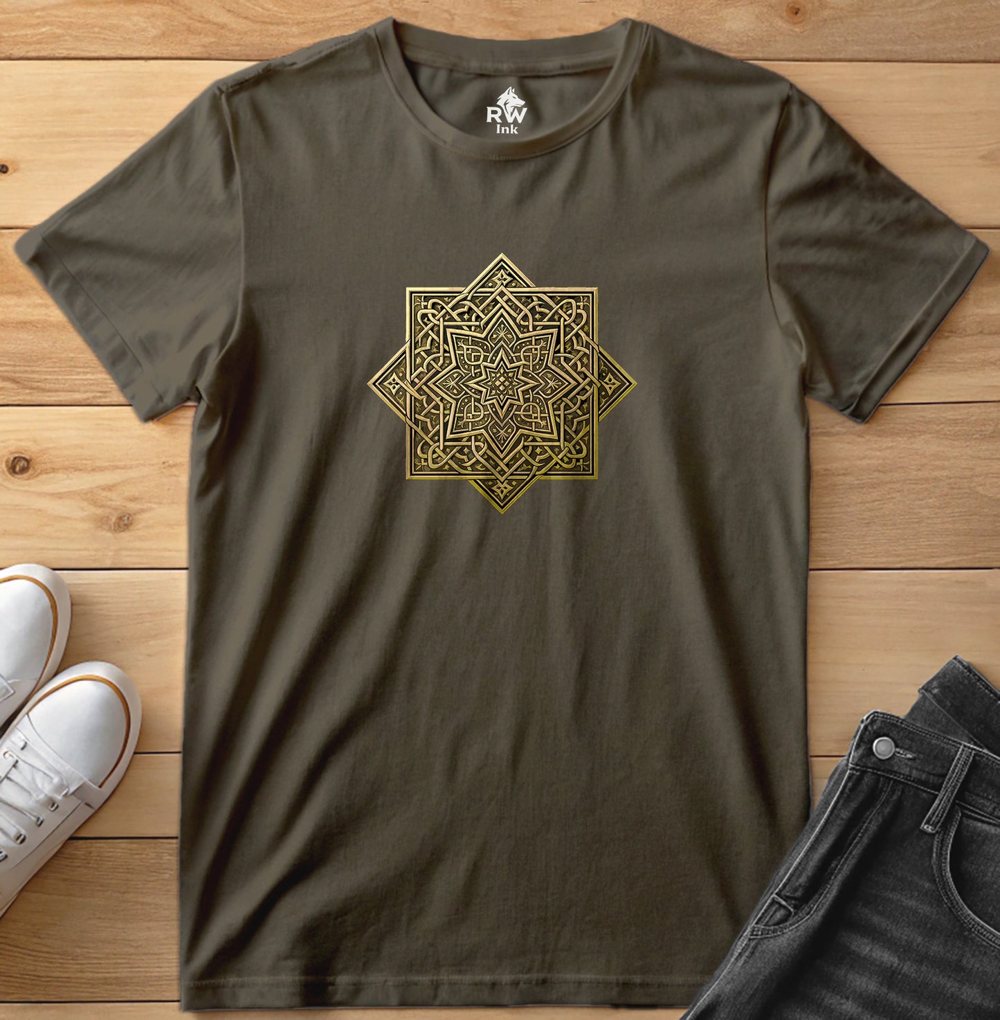 Golden Arabic Star – Geometric Art Tee | Bella+Canvas 3001 Unisex T-Shirt