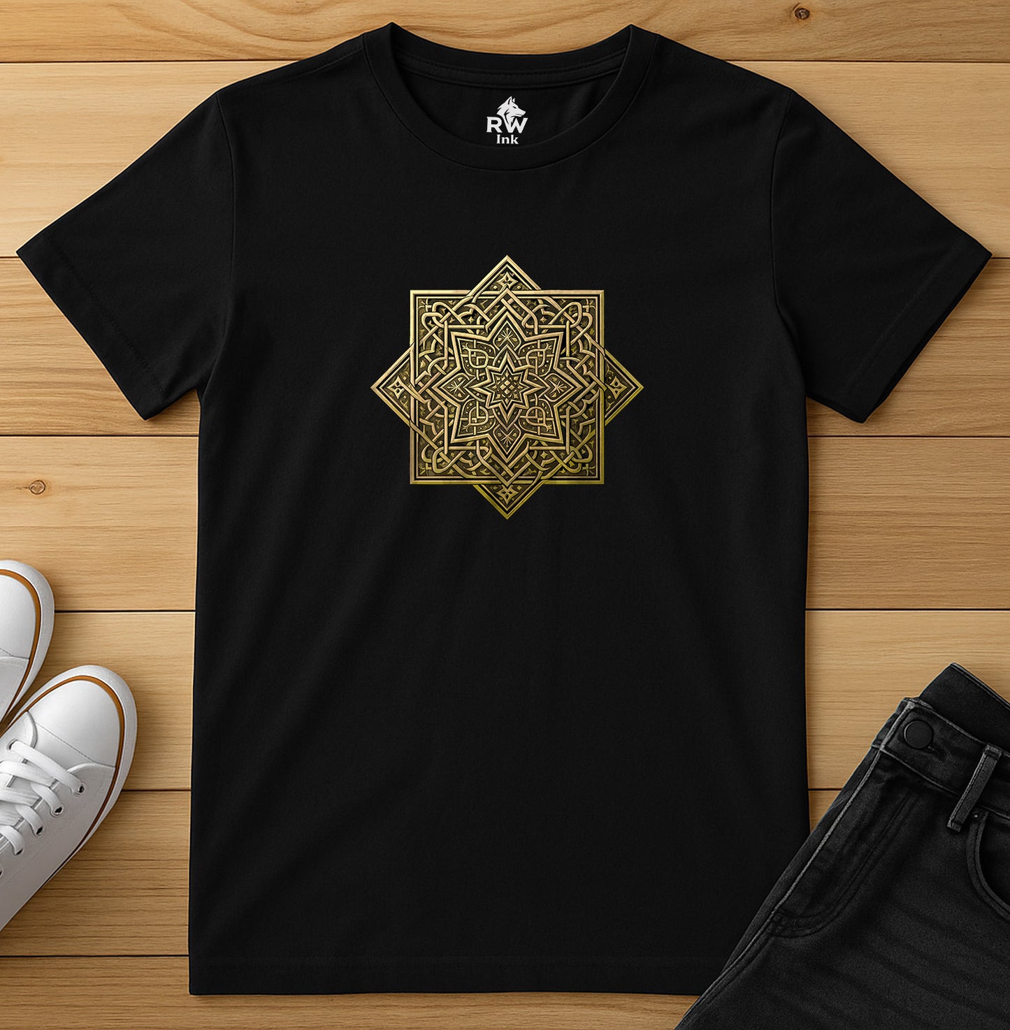 Golden Arabic Star – Geometric Art Tee | Bella+Canvas 3001 Unisex T-Shirt