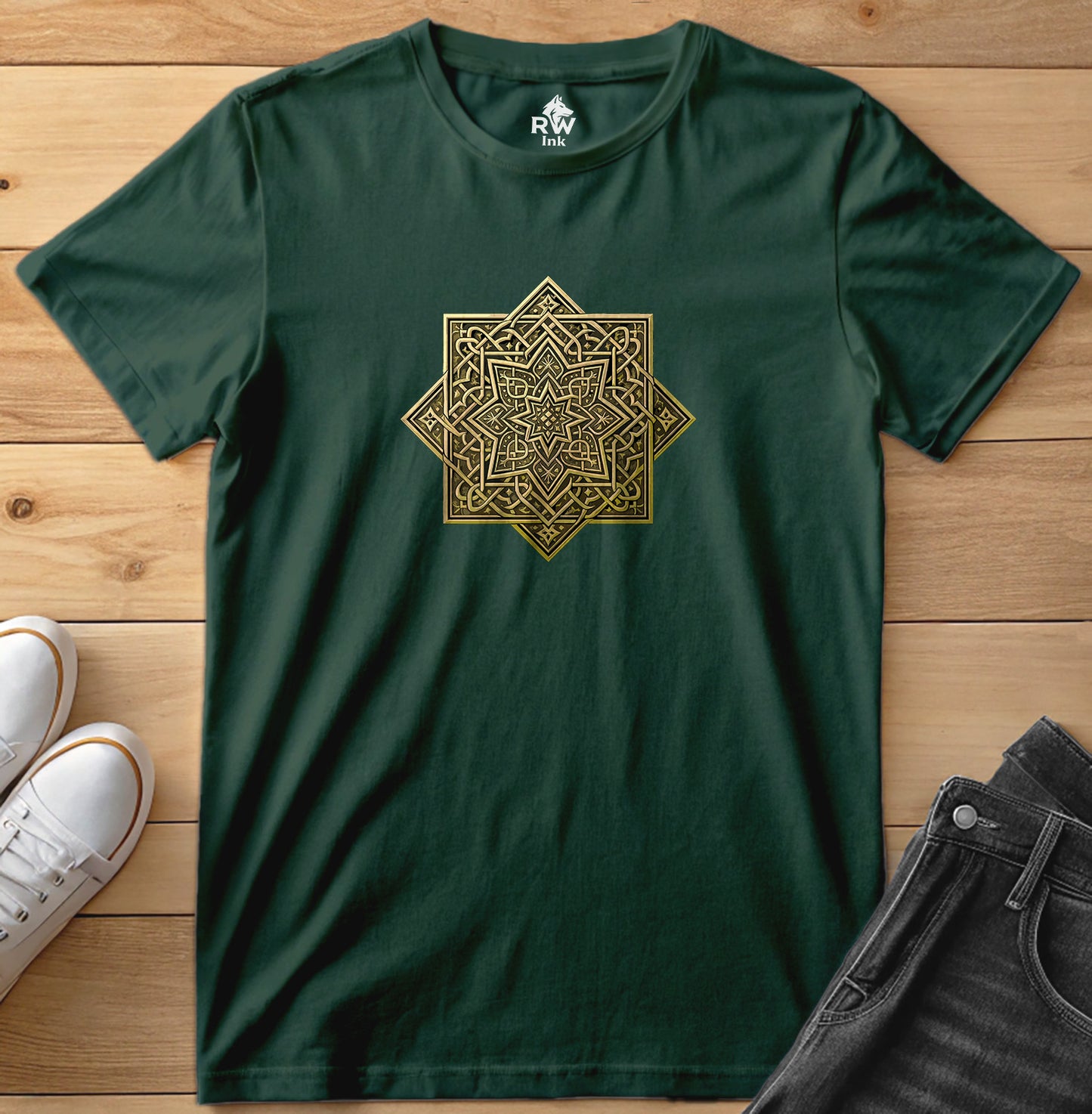 Golden Arabic Star – Geometric Art Tee | Bella+Canvas 3001 Unisex T-Shirt