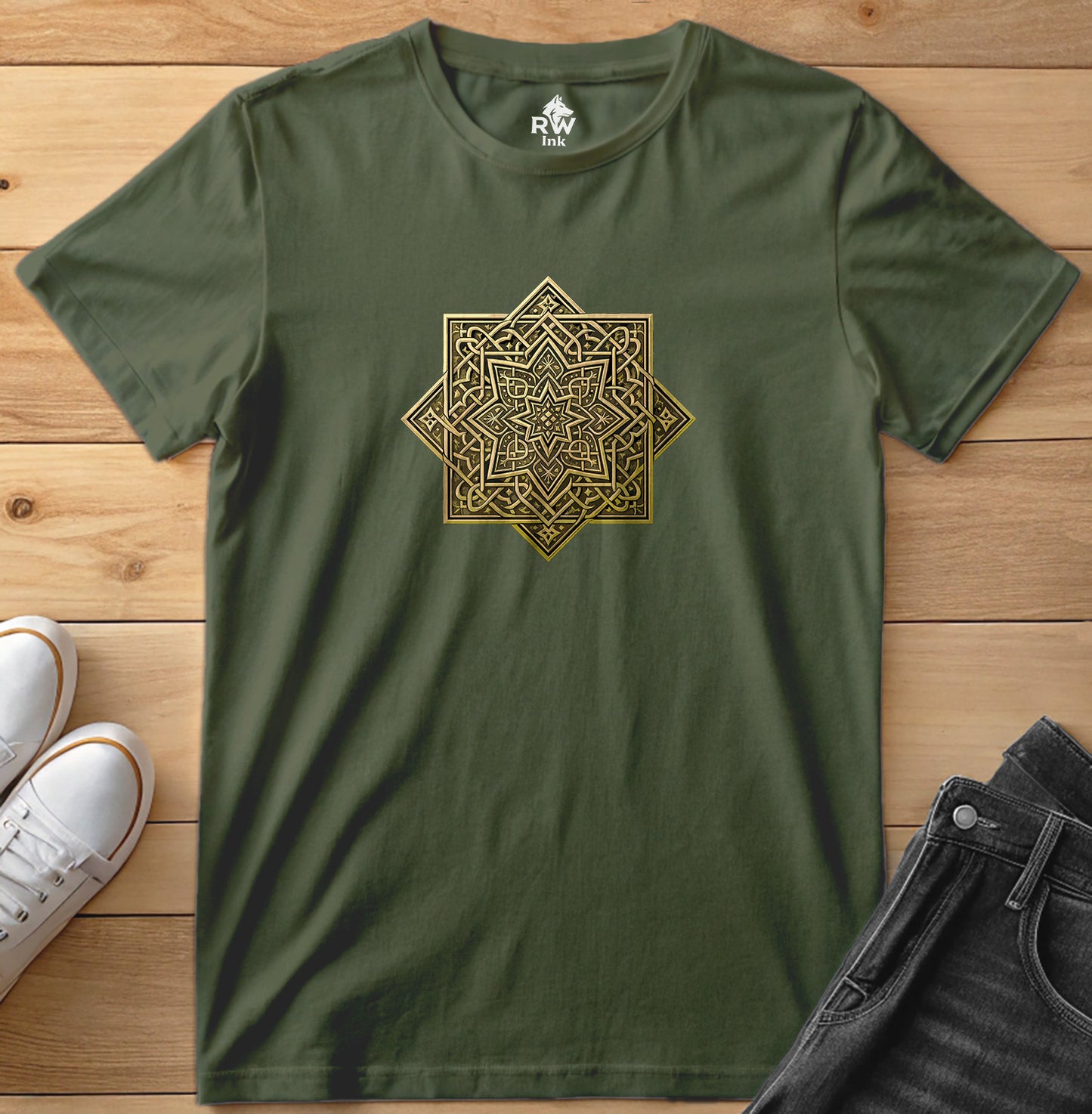 Golden Arabic Star – Geometric Art Tee | Bella+Canvas 3001 Unisex T-Shirt