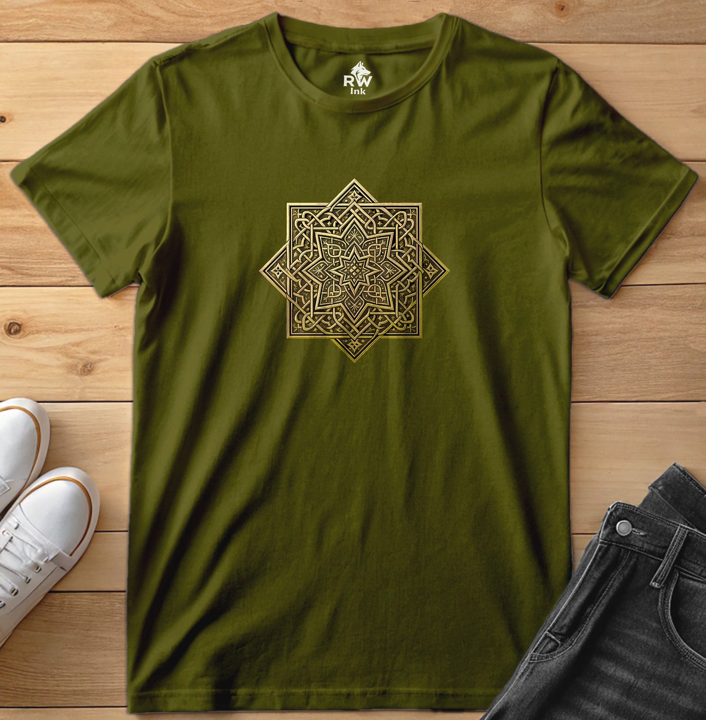 Golden Arabic Star – Geometric Art Tee | Bella+Canvas 3001 Unisex T-Shirt