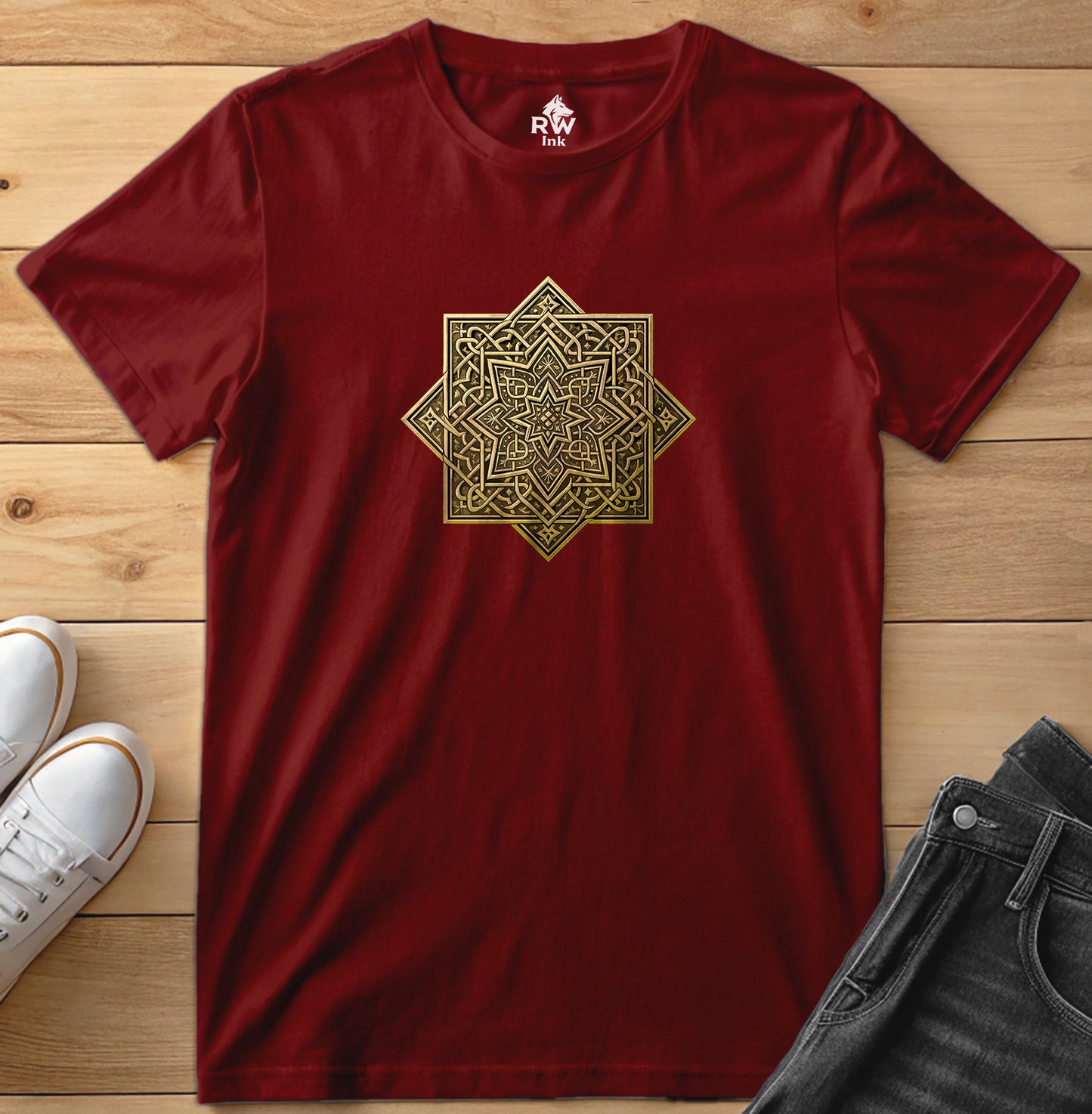 Golden Arabic Star – Geometric Art Tee | Bella+Canvas 3001 Unisex T-Shirt