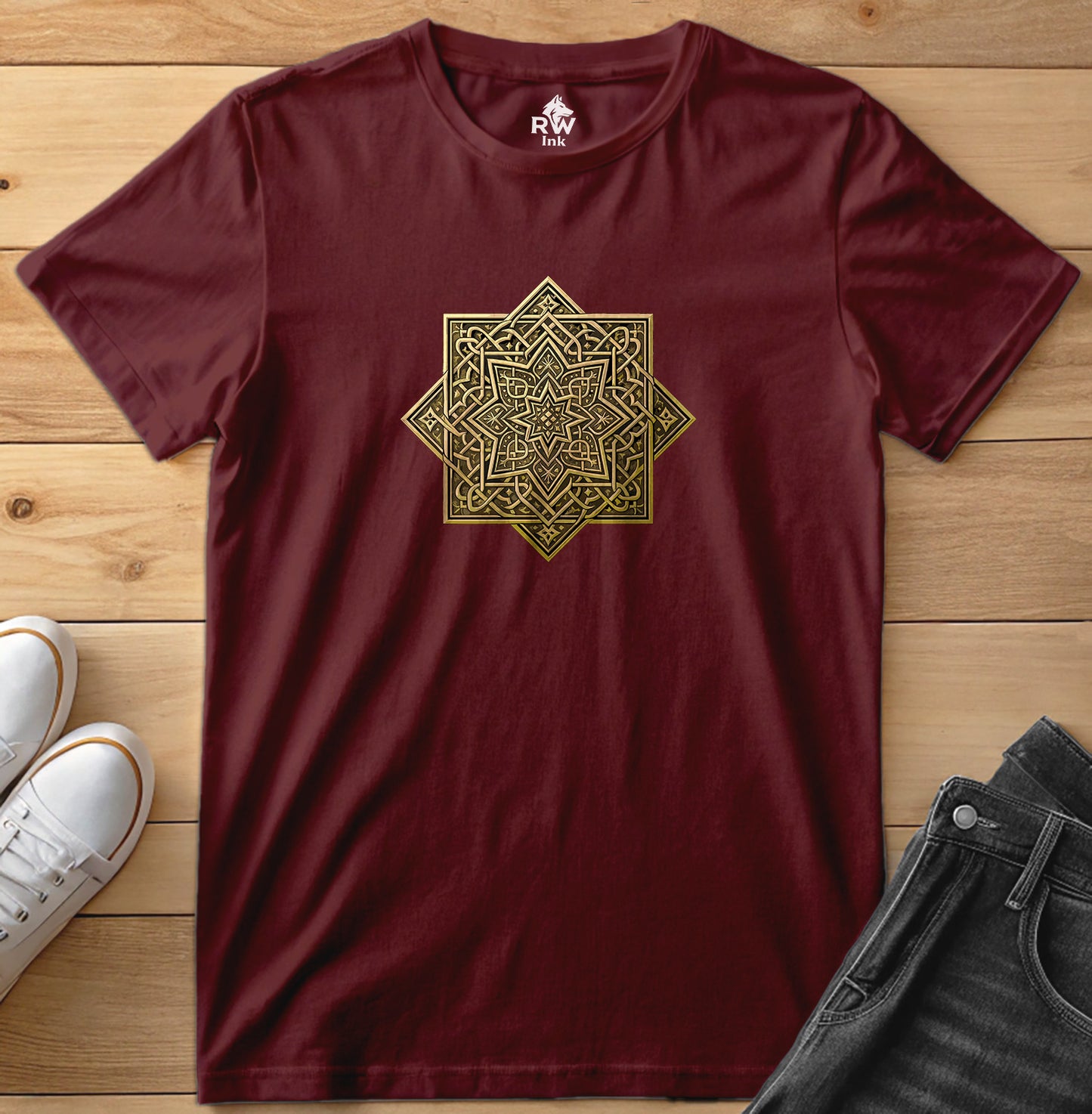 Golden Arabic Star – Geometric Art Tee | Bella+Canvas 3001 Unisex T-Shirt