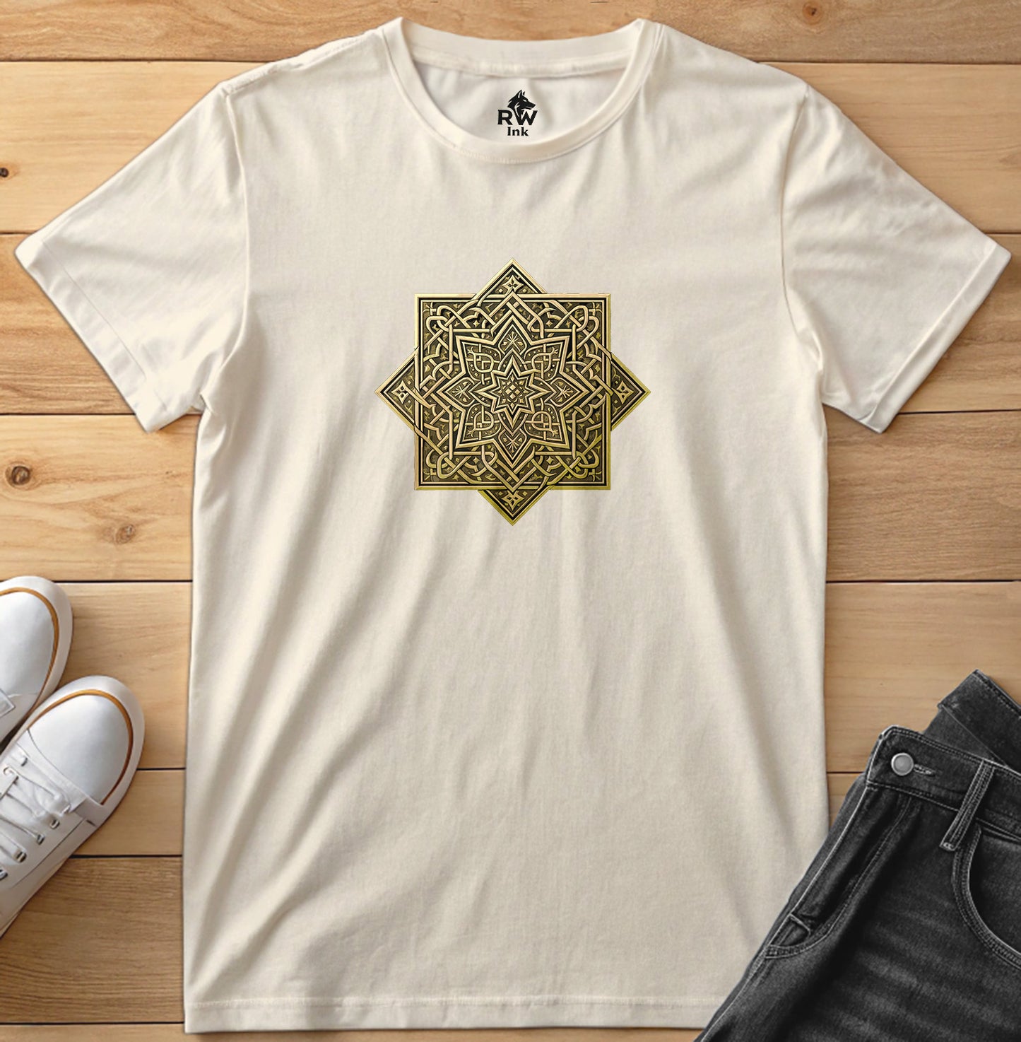 Golden Arabic Star – Geometric Art Tee | Bella+Canvas 3001 Unisex T-Shirt
