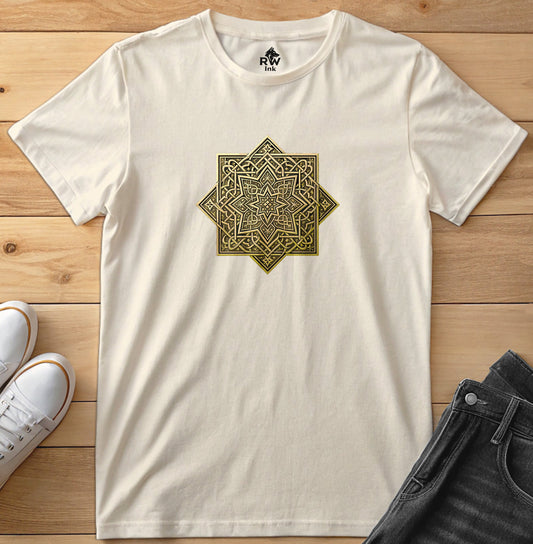 Golden Arabic Star – Geometric Art Tee | Bella+Canvas 3001 Unisex T-Shirt