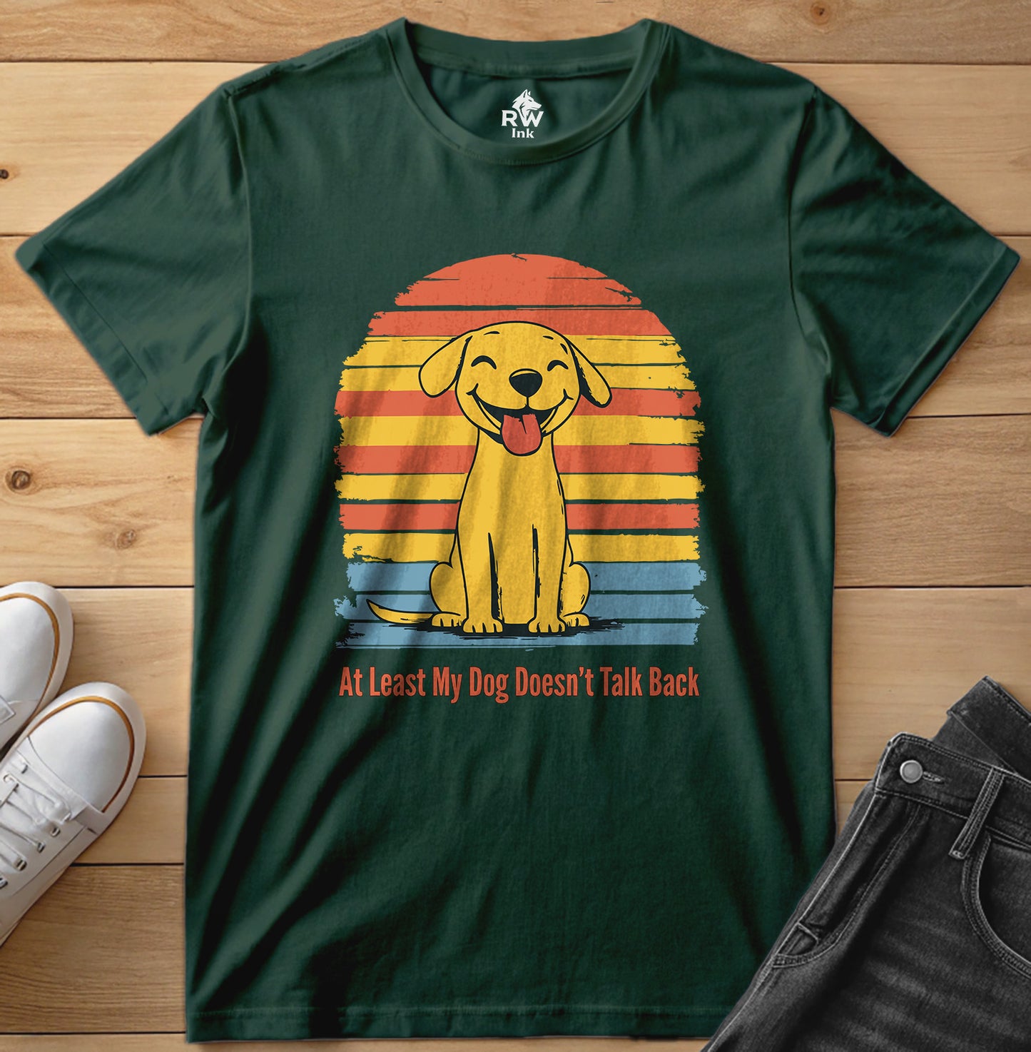 At Least My Dog Doesn’t Talk Back – Funny Dog Lover T-Shirt – Bella+Canvas 3001 Unisex Tee