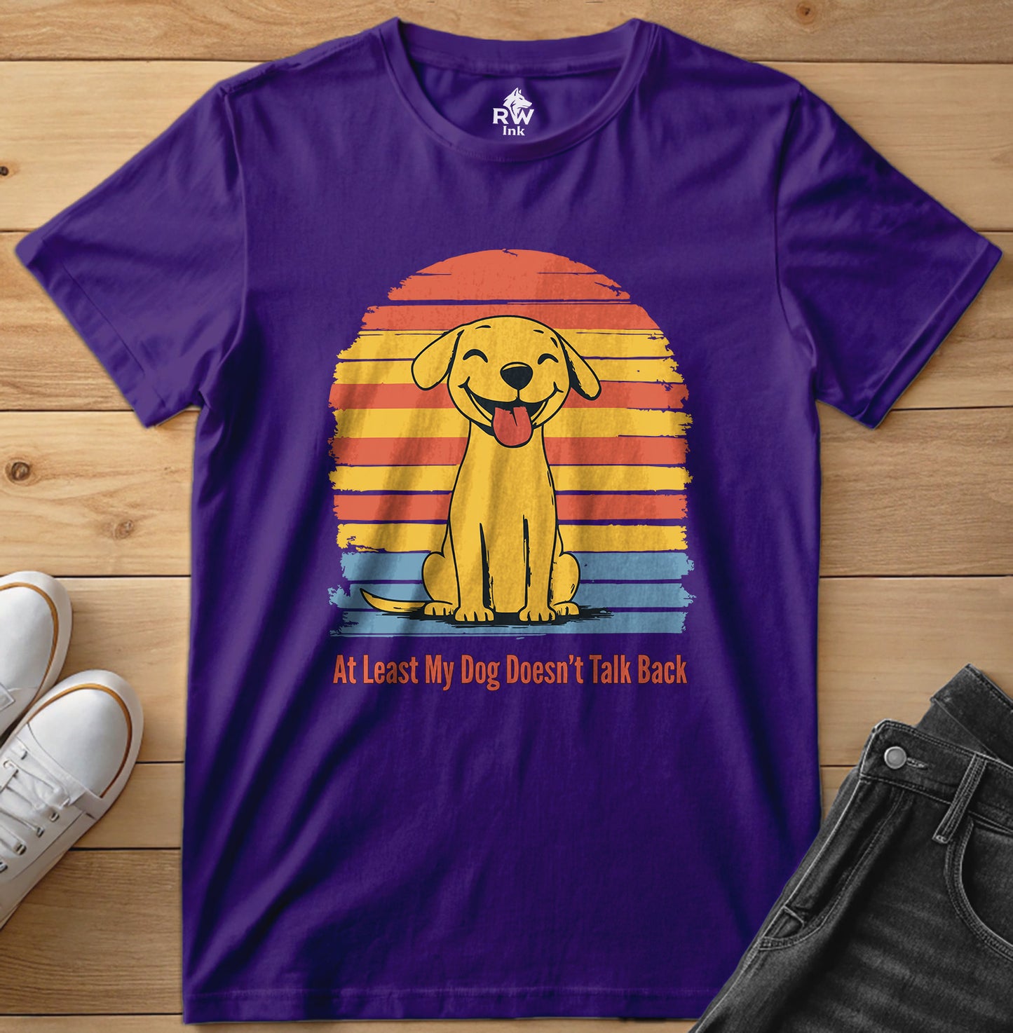 At Least My Dog Doesn’t Talk Back – Funny Dog Lover T-Shirt – Bella+Canvas 3001 Unisex Tee