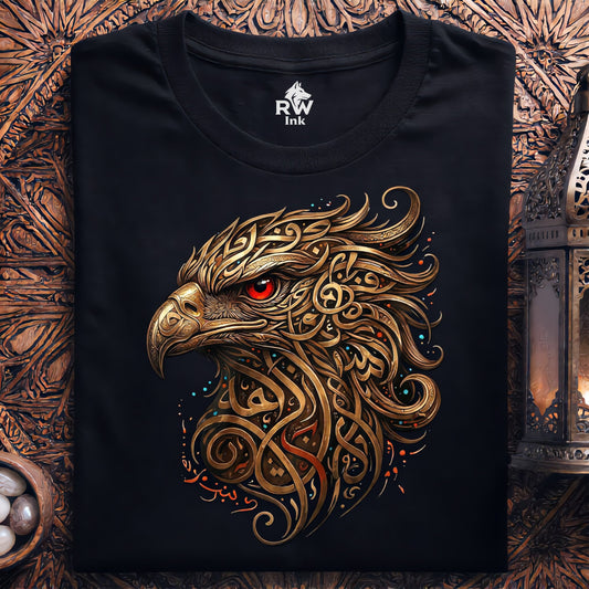 Majestic Golden Eagle Premium Tee - Artistic Arabic Calligraphy - Bella+Canvas 3001