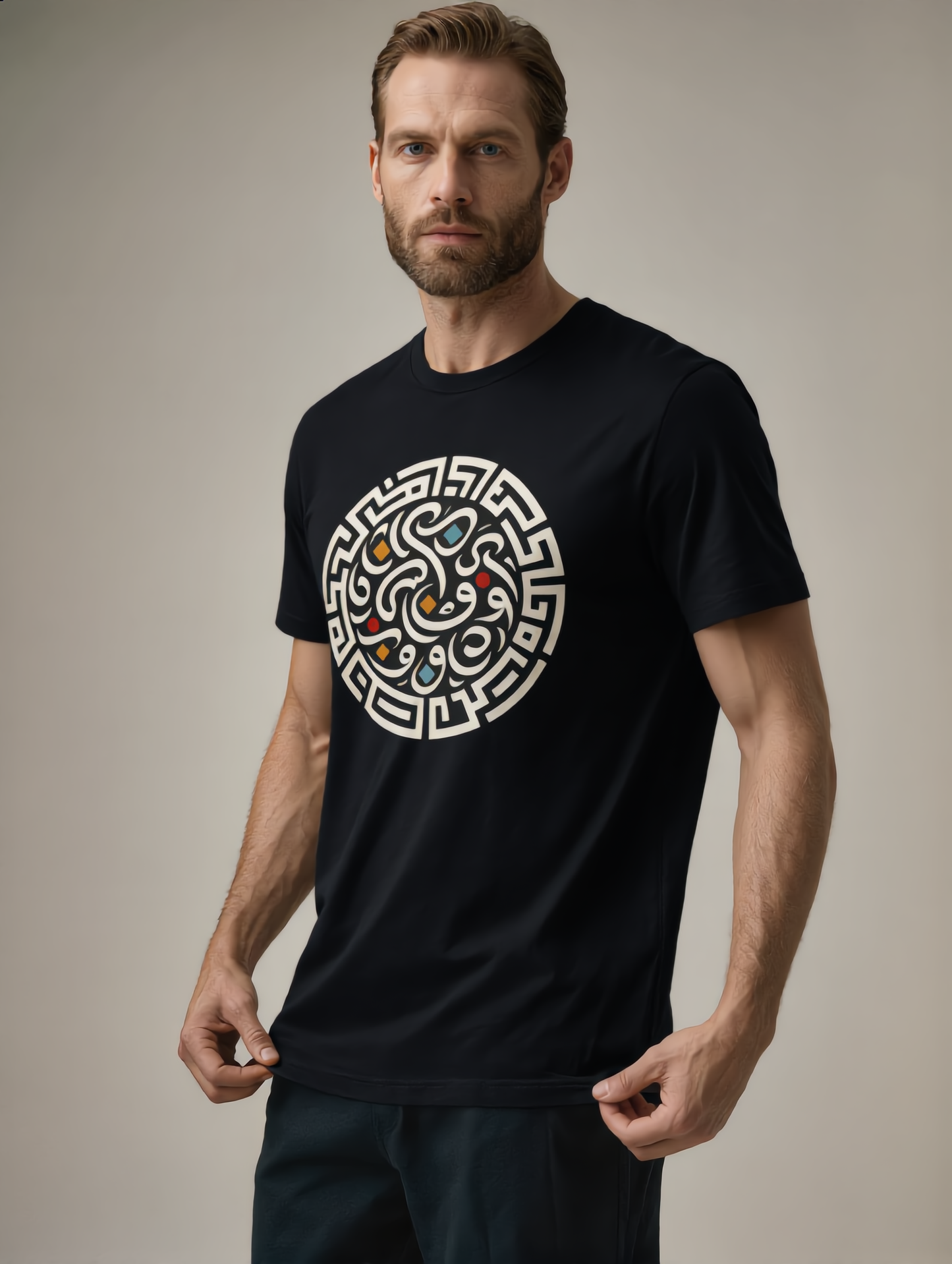 Geometric Labyrinth – Calligraphy Maze Tee | Bella+Canvas 3001 Unisex T-Shirt