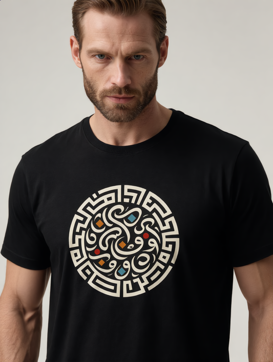Geometric Labyrinth – Calligraphy Maze Tee | Bella+Canvas 3001 Unisex T-Shirt