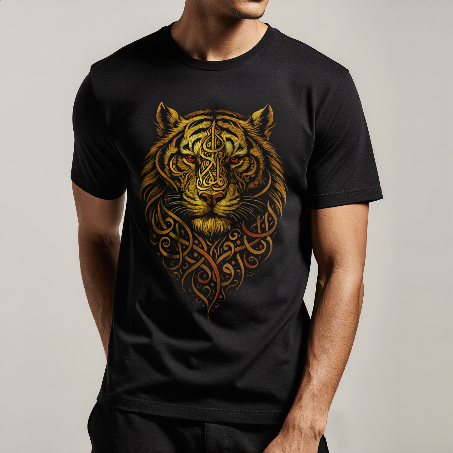 Majestic Tiger – Tribal Calligraphy Tee | Bella+Canvas 3001 Unisex T-Shirt