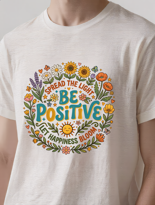 Be Positive Retro Floral T-Shirt - Spread The Light Sunflower Tee - Bella Canvas 3001 Unisex Graphic Shirt