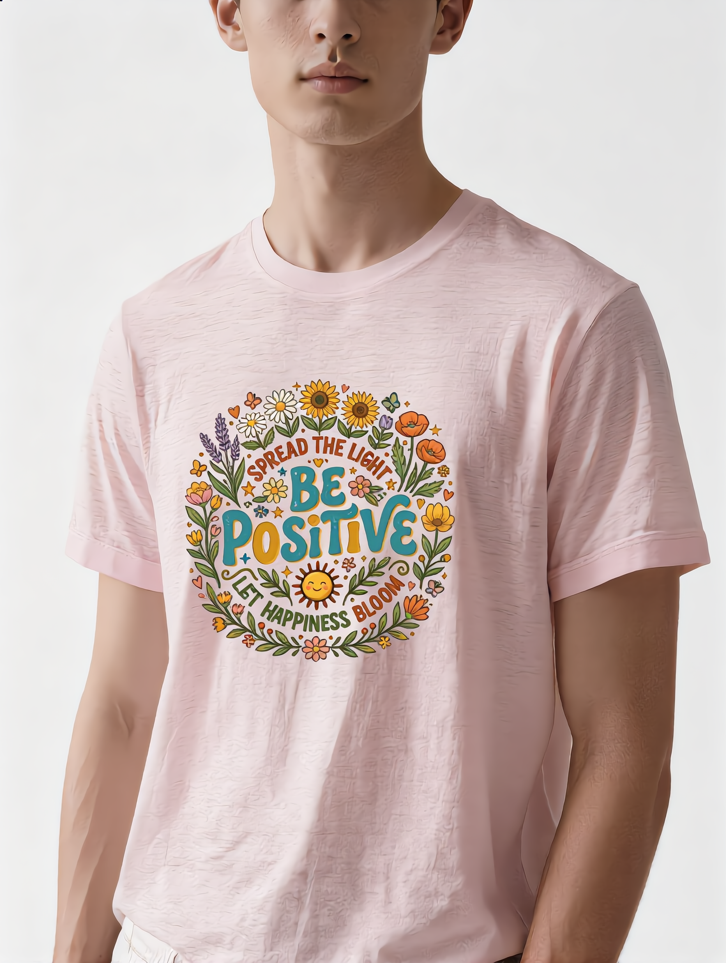 Be Positive Retro Floral T-Shirt - Spread The Light Sunflower Tee - Bella Canvas 3001 Unisex Graphic Shirt